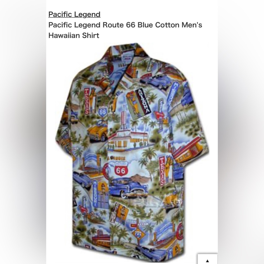 Men’s 3X Hawaiian shirt, Route 66 design, made in Hawaii by Pacific Legends .